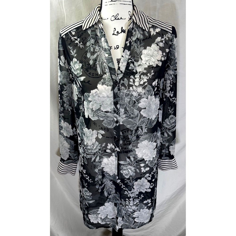 INC International Concepts Floral Tunic Women's PS Petite S Stripe Semi Sheer - Picture 7 of 13